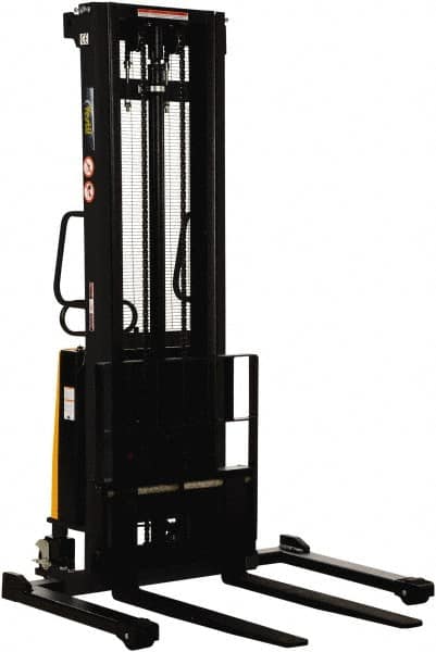 Vestil - 2,000 Lb Capacity, 137" Lift Height, Battery Powered Stacker - 2-1/8" Lowered Height, 42" Fork Length, 58" Overall Width - Makers Industrial Supply