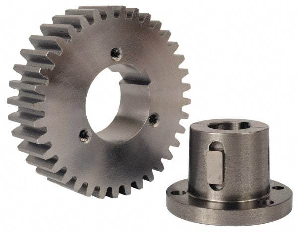 Browning - 12 Pitch, 4" Pitch Diam, 4.167" OD, 48 Tooth Bushed Spur Gear - 3/4" Face Width, 2-1/2" Hub Diam, 14.5° Pressure Angle, Steel - Makers Industrial Supply