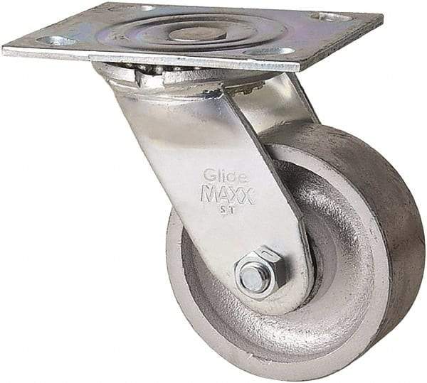 Value Collection - 4" Diam x 1-1/2" Wide x 5" OAH Top Plate Mount Swivel Caster - Semi-Steel, 400 Lb Capacity, Plain Bearing, 4 x 5" Plate - Makers Industrial Supply