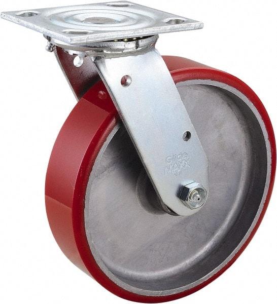 Value Collection - 8" Diam x 2" Wide x 9-1/2" OAH Top Plate Mount Swivel Caster - Polyurethane, 990 Lb Capacity, Roller Bearing, 4 x 4-1/2" Plate - Makers Industrial Supply