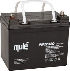 Mule - Lead-Acid, Nut/Bolt Terminal, 12 Volt, 33 Amp, Lead Rechargeable Battery - 6mm Hole Diam, 5.12" Wide x 6.61" High x 7.68" Deep - Makers Industrial Supply