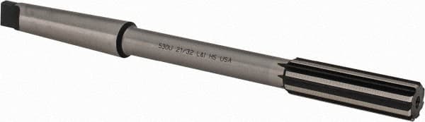 Made in USA - 21/32" High Speed Steel 8 Flute Chucking Reamer - Straight Flute, 2MT Morse Taper Shank, 2-1/4" Flute Length, 9" OAL - Makers Industrial Supply