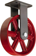 Hamilton - 12" Diam x 3" Wide x 15-1/2" OAH Top Plate Mount Rigid Caster - Cast Iron, 2,500 Lb Capacity, Tapered Roller Bearing, 5-1/4 x 7-1/4" Plate - Makers Industrial Supply