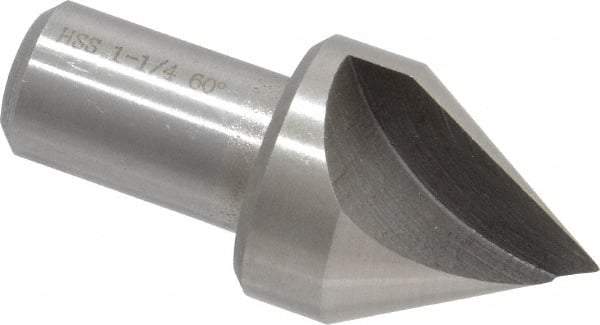 Interstate - 1-1/4" Head Diam, 3/4" Shank Diam, 1 Flute 60° High Speed Steel Countersink - Bright Finish, 2-3/4" OAL, Single End, Straight Shank, Right Hand Cut - Makers Industrial Supply