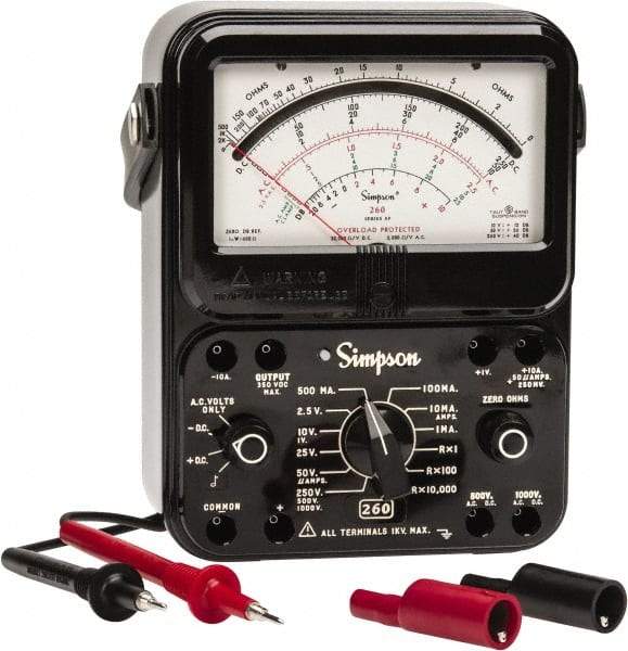 Simpson Electric - 12391, 1,000 VAC/VDC, Analog Manual Ranging Multimeter - 20 mOhm, Measures Voltage, Current, Resistance - Makers Industrial Supply