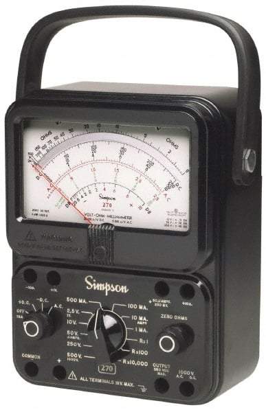 Simpson Electric - 12226, 1,000 VAC/VDC, Analog Manual Ranging Multimeter - 20 mOhm, Measures Voltage, Current, Resistance - Makers Industrial Supply