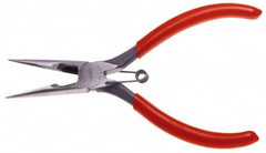 Urrea - 6-3/4" OAL, 1-1/2" Jaw Length x 47/64" Jaw Width, Long Nose Side Cutting Needle Nose Pliers - Serrated Jaw, Chain Nose Head, Rubber Grip Handles, with Spring - Makers Industrial Supply