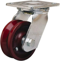 Hamilton - 4" Diam x 1-1/2" Wide, Iron Swivel Caster - 550 Lb Capacity, Top Plate Mount, 4" x 4-1/2" Plate, Straight Roller Bearing - Makers Industrial Supply