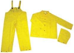 MCR Safety - Size 2XL, Yellow, Rain Three Piece Suit - 60" Chest, Detachable Hood, Take Up Snaps Ankle, Take Up Snaps Wrist - Makers Industrial Supply