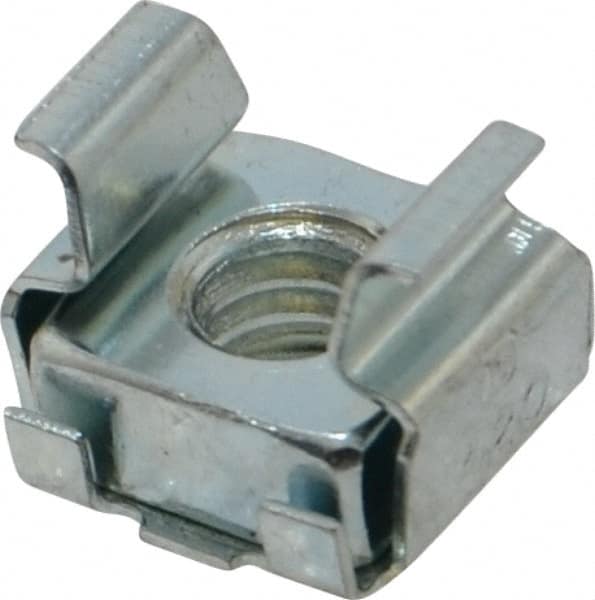 Made in USA - 1/4-20 Screw, 0.093 to 1/8" Thick, Spring Steel Cage Nut - Zinc-Plated Finish - Makers Industrial Supply