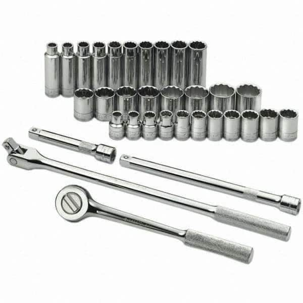 SK - 1/2" Drive Standard Deep Socket Set - 10 to 28mm, Metric Measurement Standard - Makers Industrial Supply