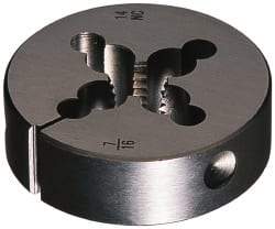 Cle-Line - 3/4-16 UNF Thread, 2-1/2" Outside Diam Carbon Steel Round Die - 3/4" Thick, Right Hand Thread, Adjustable - Exact Industrial Supply