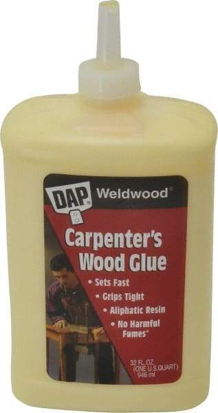 DAP - 32 oz Bottle Yellow Wood Glue - 5 to 7 min Working Time, 72 hr Full Cure Time, Bonds to Cardboard, Fabric, Leather, Particle Board & Wood - Makers Industrial Supply