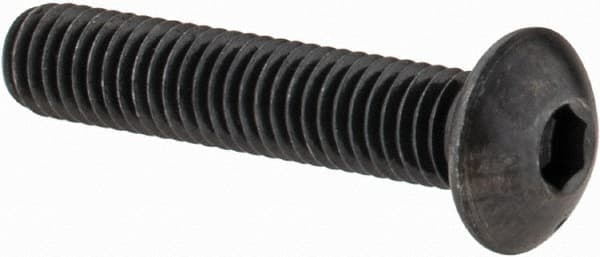 Made in USA - M5x0.80 Metric Coarse Hex Socket Drive, Button Screw - Alloy Steel, Black Oxide Finish, Fully Threaded, 25mm Length Under Head - Makers Industrial Supply