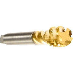 Emuge - 3/8-18 NPS, 45° Helix, 5 Flutes, Bottoming Chamfer, TiN Finish, Cobalt, Spiral Flute Pipe Tap - Right Hand Flute, 0.4724" Shank Diam, 0.8661" Thread Length, 0.3543" Square Size, Series Enorm - Makers Industrial Supply