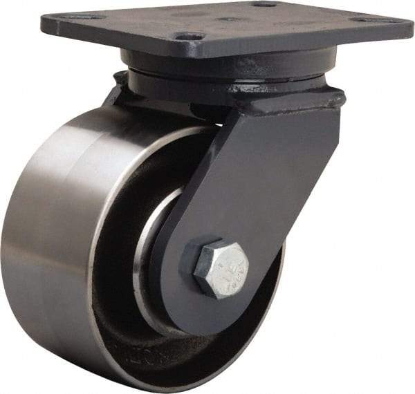 Hamilton - 6" Diam x 3" Wide x 8" OAH Top Plate Mount Swivel Caster - Forged Steel, 3,500 Lb Capacity, Tapered Roller Bearing, 5-1/4 x 7-1/4" Plate - Makers Industrial Supply