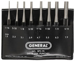 General - 8 Piece, 1/16 to 5/16", Pin Punch Set - Comes in Plastic Case - Makers Industrial Supply