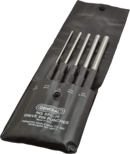 General - 5 Piece, 1/8 to 3/8", Pin Punch Set - Comes in Vinyl Case - Makers Industrial Supply