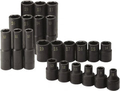 SK - 22 Piece 1/2" Drive Standard Deep Impact Socket Set - 6 Points, 8 to 19mm, Metric Measurement Standard - Makers Industrial Supply