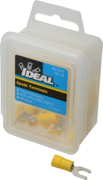 Ideal - #8 Stud, 12 to 10 AWG Compatible, Partially Insulated, Crimp Connection, Standard Fork Terminal - Makers Industrial Supply