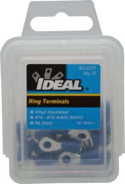 Ideal - 16-14 AWG Partially Insulated Crimp Connection Circular Ring Terminal - #8 Stud, 0.858" OAL x 0.394" Wide, Tin Plated Brass Contact - Makers Industrial Supply