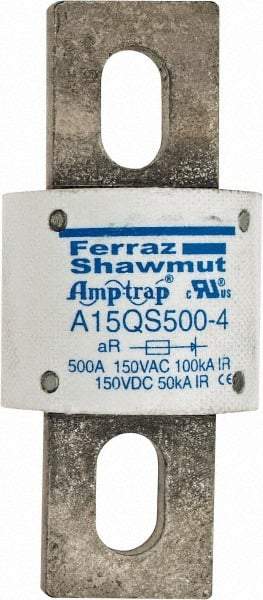 Ferraz Shawmut - 150 VAC/VDC, 500 Amp, Fast-Acting Semiconductor/High Speed Fuse - Bolt-on Mount, 3-1/2" OAL, 100 at AC, 50 at DC kA Rating, 1-1/2" Diam - Makers Industrial Supply