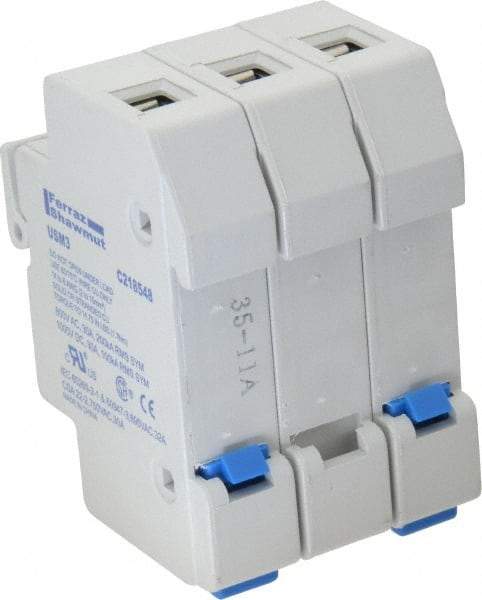 Ferraz Shawmut - 3 Pole, 1000 VDC and 800 VAC, 30 Amp, DIN Rail Mount Fuse Holder - Compatible with CC Class, 1-1/2 Inch Long x 2.07 Inch Wide and 13/32 Inch Diameter Fuse - Makers Industrial Supply