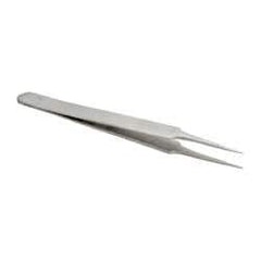 Value Collection - 4-3/4" OAL 2A-SS Precision Tweezers - Rounded Flat Tip with Tapered Edge - Makers Industrial Supply