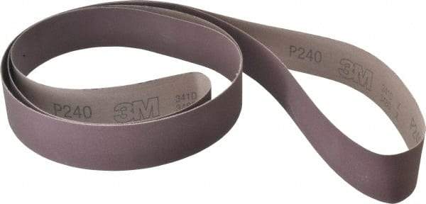 3M - 2" Wide x 132" OAL, 240 Grit, Aluminum Oxide Abrasive Belt - Aluminum Oxide, Very Fine, Coated, X Weighted Cloth Backing, Series 341D - Makers Industrial Supply