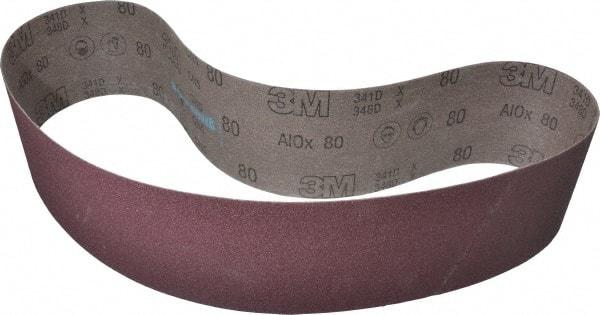 3M - 4" Wide x 48" OAL, 80 Grit, Aluminum Oxide Abrasive Belt - Aluminum Oxide, Medium, Coated, X Weighted Cloth Backing, Series 341D - Makers Industrial Supply