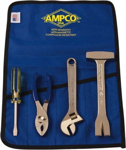 Ampco - 4 Piece Nonsparking Tool Set - Comes in Roll Up Pouch - Makers Industrial Supply