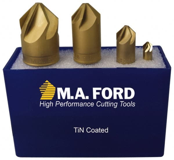 M.A. Ford - 4 Piece, 1/4 to 1" Head Diam, 82° Included Angle, Single End Countersink Set - Makers Industrial Supply