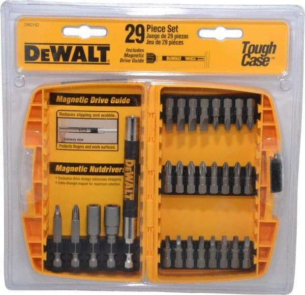 DeWALT - 29 Piece, Screwdriver Bit Set - #1, #2 & #3 Phillips, #1, #2 & #3 Square Recess, #6, #8 & #10 Slotted - Makers Industrial Supply