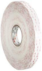 3M - 1" x 36 Yd Acrylic Adhesive Double Sided Tape - 45 mil Thick, White, Acrylic Foam Liner, Continuous Roll, Series 4950 - Makers Industrial Supply