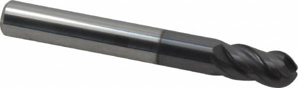 ProMax - 5/16" Diam, 1/2" LOC, 4 Flute Solid Carbide Ball End Mill - AlTiN Finish, Single End, 2-1/2" OAL, 5/16" Shank Diam, Spiral Flute - Makers Industrial Supply