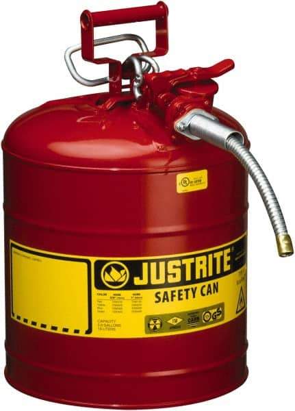 Justrite - 5 Gal Galvanized Steel Type II Safety Can - 17-1/2" High x 11-3/4" Diam, Red with Yellow - Makers Industrial Supply