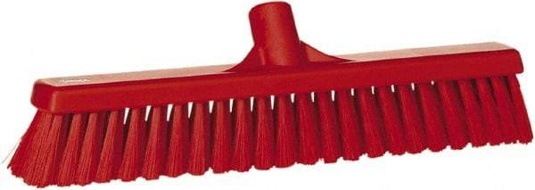 Vikan - 16" Fine Particle Synthetic Push Broom - 2" Bristle Length, Plastic Block, European Threaded Handle Connection - Makers Industrial Supply