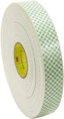 3M - 1/2" x 36 Yd Acrylic Adhesive Double Sided Tape - 62 mil Thick, Off-White, Foam Liner - Makers Industrial Supply