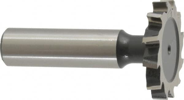 Interstate - 1-1/4" Diam x 3/16" Face Width, High Speed Steel, 14 Teeth, Shank Connection Woodruff Keyseat Cutter - Uncoated, 2-3/16" OAL x 1/2" Shank, Staggered Teeth, ANSI 610, Old Standard 19 - Makers Industrial Supply