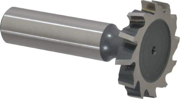 Interstate - 1-1/4" Diam x 7/32" Face Width, High Speed Steel, 14 Teeth, Shank Connection Woodruff Keyseat Cutter - Uncoated, 2-7/32" OAL x 1/2" Shank, Staggered Teeth, ANSI 710, Old Standard 20 - Makers Industrial Supply