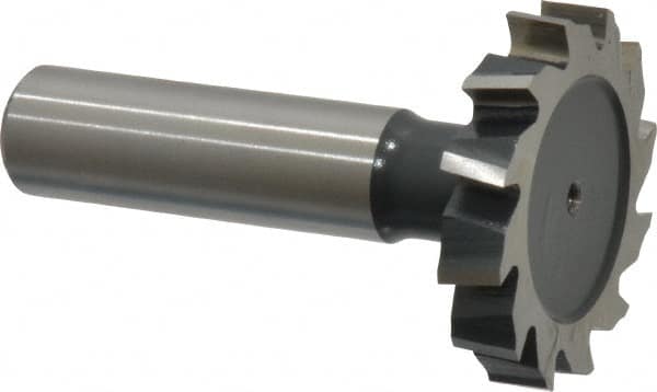 Interstate - 1-3/8" Diam x 1/4" Face Width, High Speed Steel, 14 Teeth, Shank Connection Woodruff Keyseat Cutter - Uncoated, 2-1/4" OAL x 1/2" Shank, Staggered Teeth, ANSI 811, Old Standard 22 - Makers Industrial Supply