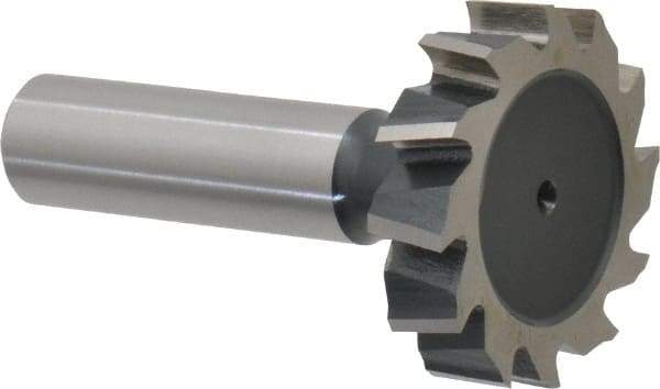 Interstate - 1-3/8" Diam x 5/16" Face Width, High Speed Steel, 14 Teeth, Shank Connection Woodruff Keyseat Cutter - Uncoated, 2-5/16" OAL x 1/2" Shank, Staggered Teeth, ANSI 1011, Old Standard 23 - Makers Industrial Supply