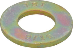 Made in USA - 9/16" Screw, Grade 8 Alloy Steel SAE Flat Washer - 19/32" ID x 1-3/16" OD, 0.121" Thick, Zinc Yellow Dichromate Finish - Makers Industrial Supply