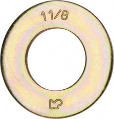 Made in USA - 1-1/8" Screw, Grade 8 Alloy Steel SAE Flat Washer - 1-3/16" ID x 2-1/4" OD, 0.16" Thick, Zinc Yellow Dichromate Finish - Makers Industrial Supply