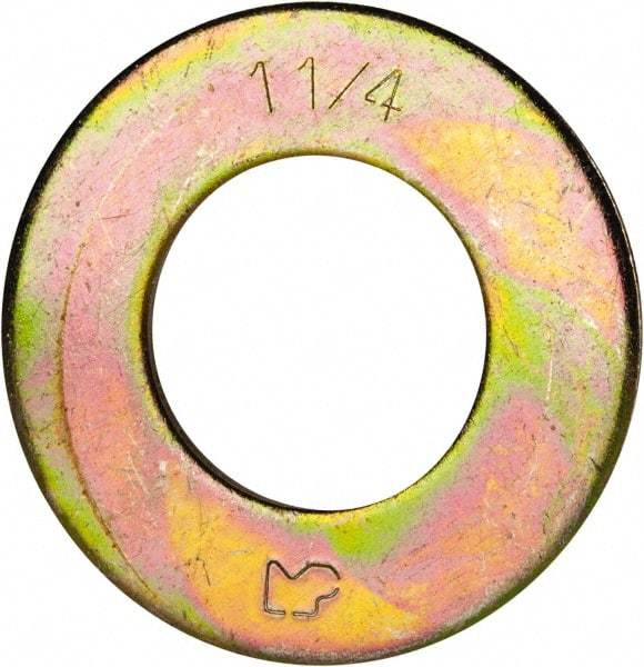 Made in USA - 1-1/4" Screw, Grade 8 Alloy Steel SAE Flat Washer - 1-3/8" ID x 2-1/2" OD, 0.16" Thick, Zinc Yellow Dichromate Finish - Makers Industrial Supply