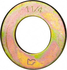 Made in USA - 1-1/4" Screw, Grade 8 Alloy Steel SAE Flat Washer - 1-3/8" ID x 2-1/2" OD, 0.16" Thick, Zinc Yellow Dichromate Finish - Makers Industrial Supply