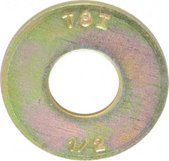 Made in USA - 1/2" Screw, Grade 8 Alloy Steel USS Flat Washer - 0.557" ID x 1.405" OD, 0.132" Thick, Zinc Yellow Dichromate Finish - Makers Industrial Supply