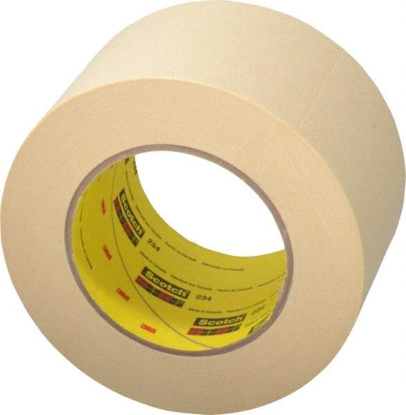 3M - 3" Wide x 60 Yd Long Tan Paper Masking Tape - Series 234, 5.9 mil Thick, 27 In/Lb Tensile Strength - Makers Industrial Supply