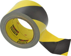 3M - Black & Yellow Striped Vinyl Tape - 3" Wide x 5.4 mil Thick, General Traffic - Makers Industrial Supply