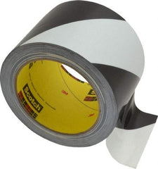 3M - Black & White Striped Vinyl Tape - 3" Wide x 5.4 mil Thick, General Traffic - Makers Industrial Supply